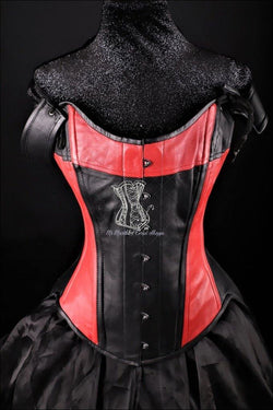 Leather Overbust Corset The TULIP Black Red