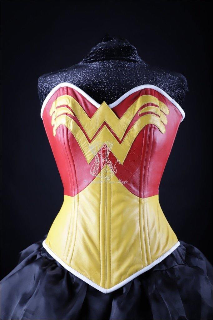 Leather Overbust Corset "The W" Wonder Woman Corset