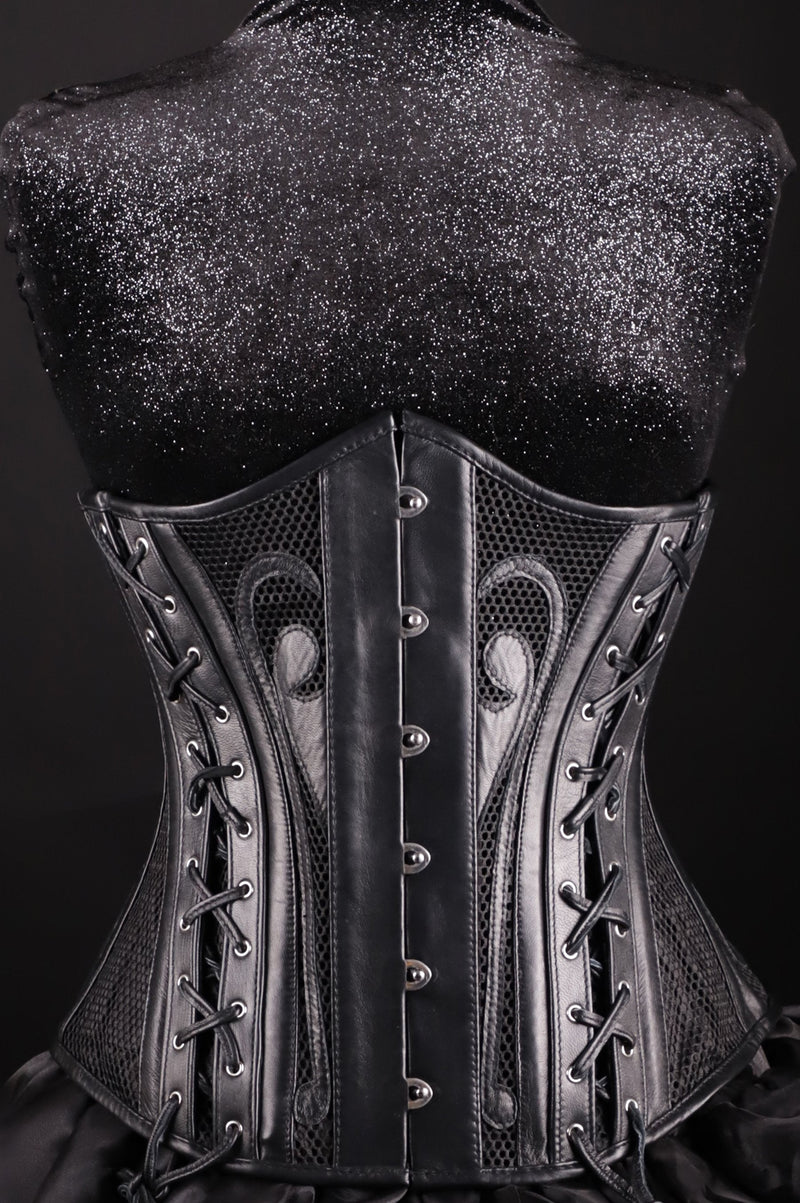 Black Leather and  Lace Underbust Cincher Corset