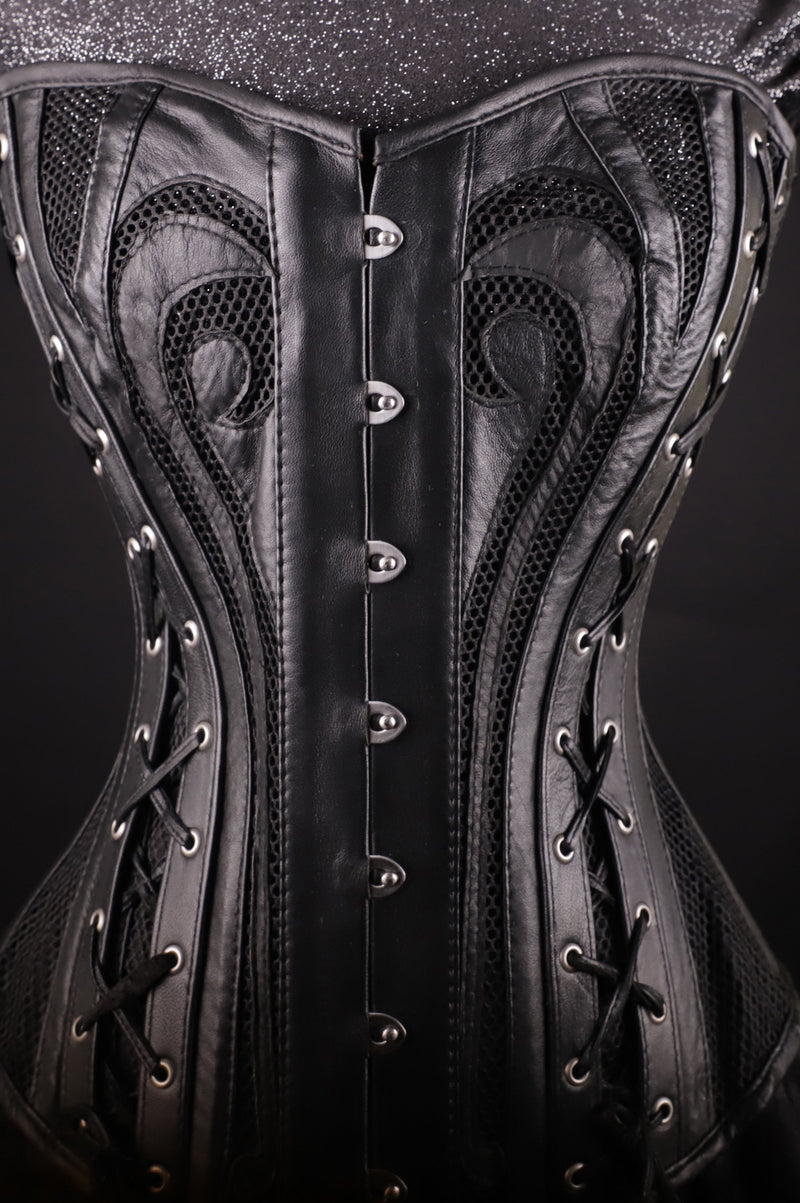 Black Leather and Lace  Overbust Corset