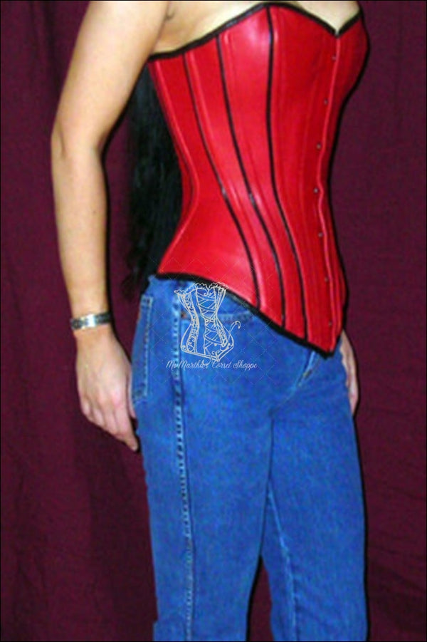 Piping Red With Black Leather Corset